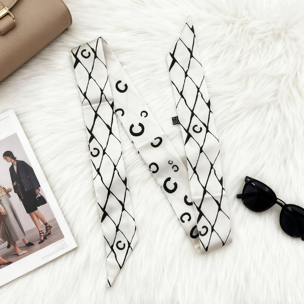 Heavy twill silk scarf, small fragrance style, long strip, thin tie bag, ribbon decorative streamer, neck band, hair band double C