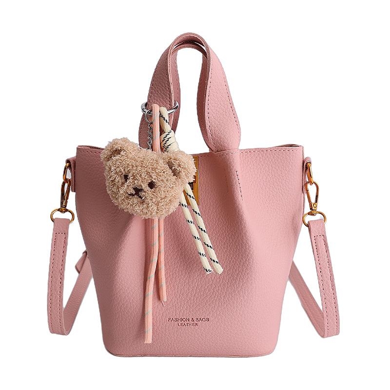 New Minimalist Soft Leather Handbag, Single Shoulder Crossbody Bag, Large Capacity Portable Bucket Bag, Lychee Patterned Women's Bag