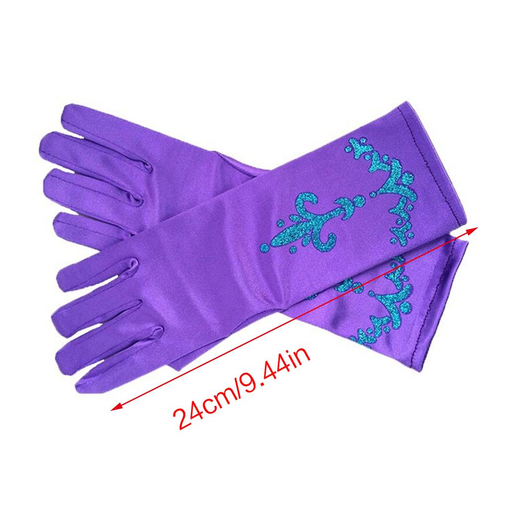Girls Ice Princess Long Satin Gloves Sequins Print Snow Queen Dress Up Gloves Solid Color Kids Cosplay Performance Glove