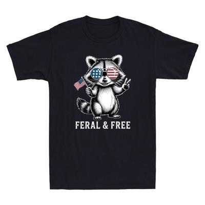 4th July Feral Free Funny Raccoon Meme Vintage Men039;s Short Sleeve T-Shirt Unisex T-Shirt