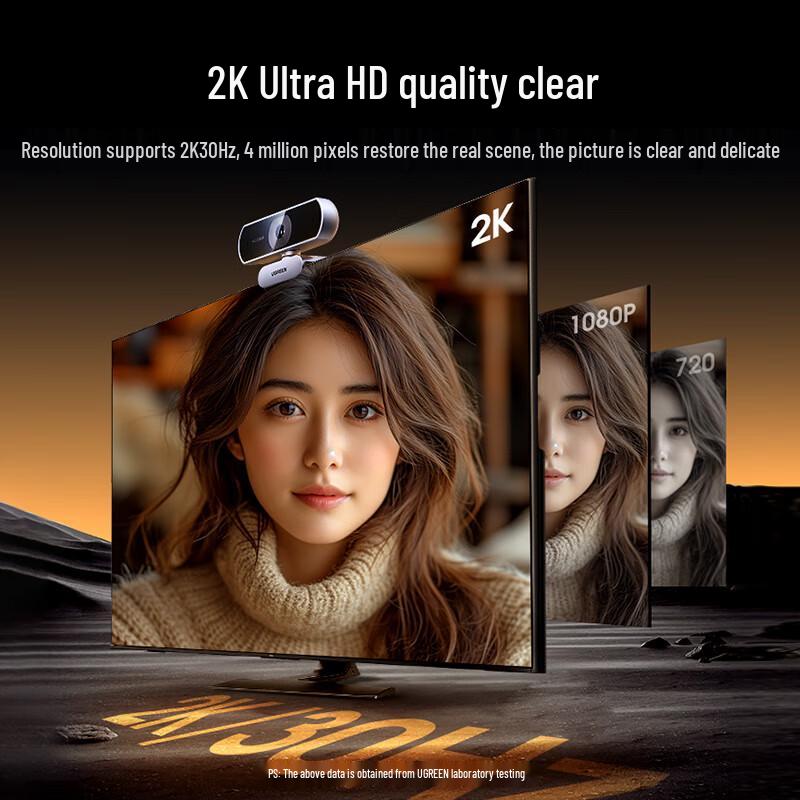 UGREEN 2K USB Webcam with Autofocus & Dual Mics