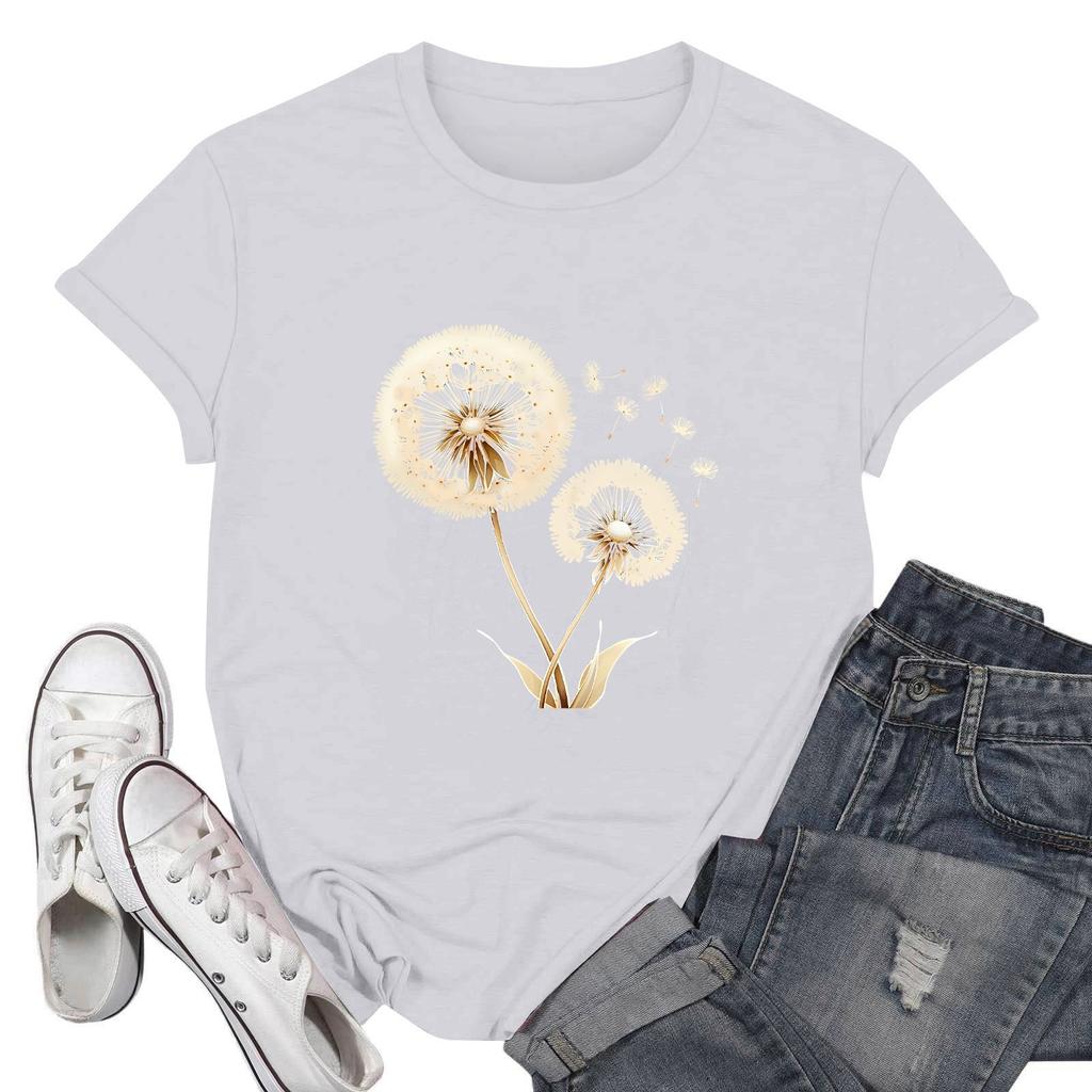 Women's Fashion Casual Printed Short Sleeve Round Neck Pullover Tops