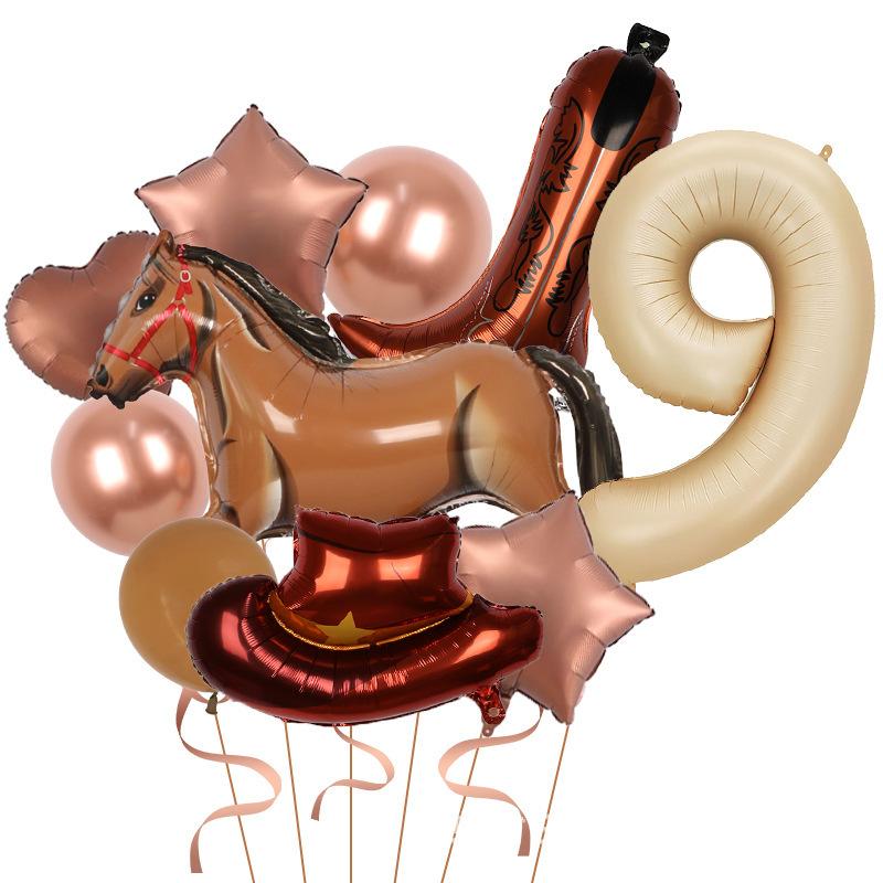 

40-дюймовая американская версия цифровой фермерской пони Эльф ковбойские сапоги большой набор латексных шаров из алюминиевой пленки детский подарок на день рождения Dark Brown Pony Set 9