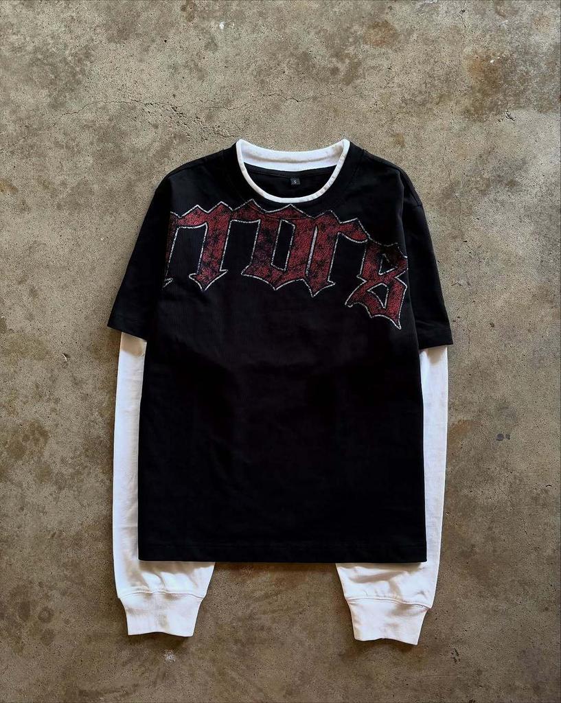 Cross-Border Autumn Patchwork Long Sleeve Retro Streetwear T-shirt