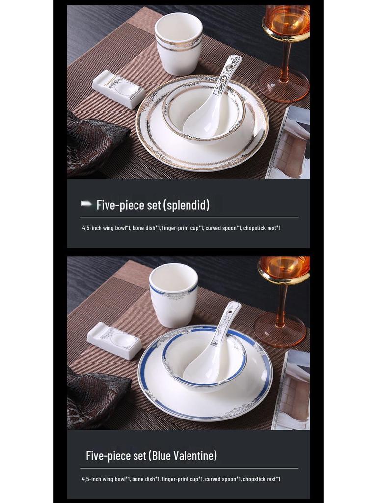 High-End Chinese Style Ceramic Tableware Set: 3-Piece or 4-Piece with Bowls, Plates, and Dishes for Restaurants and Clubs
