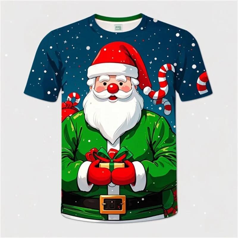 3D printed Santa Claus pattern T-shirt, men's and women's short sleeved plus size T-shirt top, children's Merry Christmas T-shirt clothes