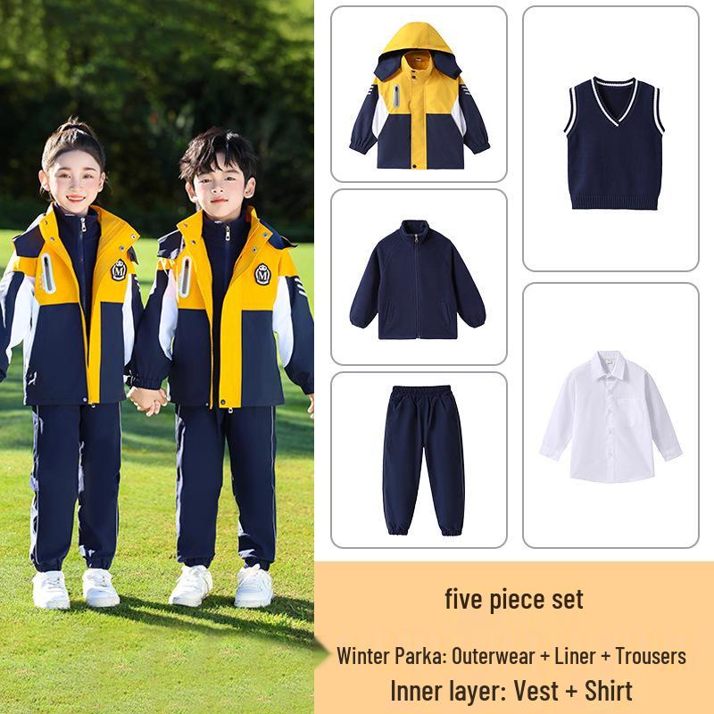 Elementary School Spring/Autumn Windbreaker & Winter Three-Piece Uniform Set