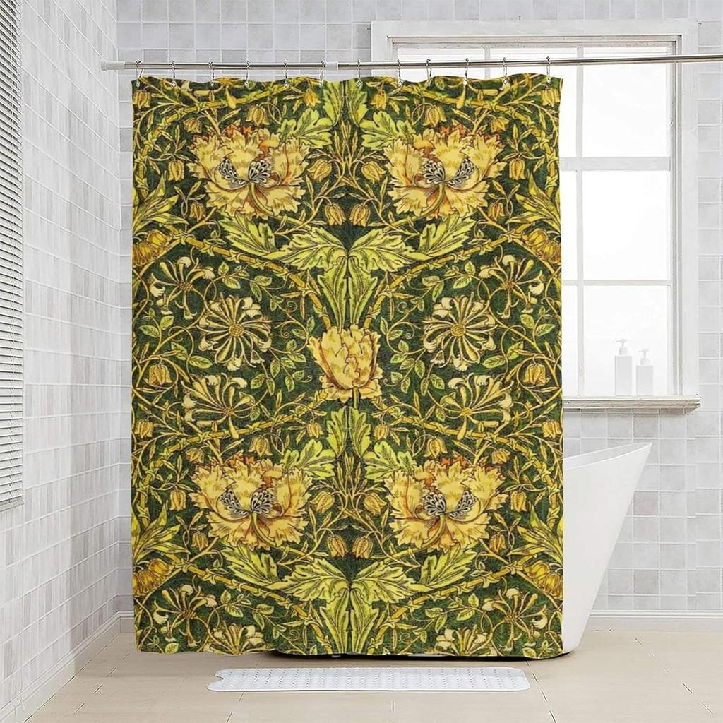Waterproof Botanical Shower Curtain Green Yellow Floral Print Tropical Luxury Jungle Bathroom Curtain Home Decor Idea