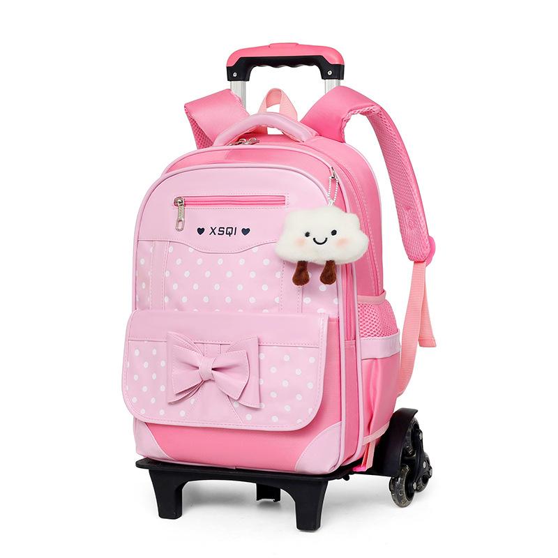 Children'S Tie Rod Schoolbag Three Rounds Girl Princess Primary School Backpack Girls Schoolbag 1-3-5 -6 Level Drag