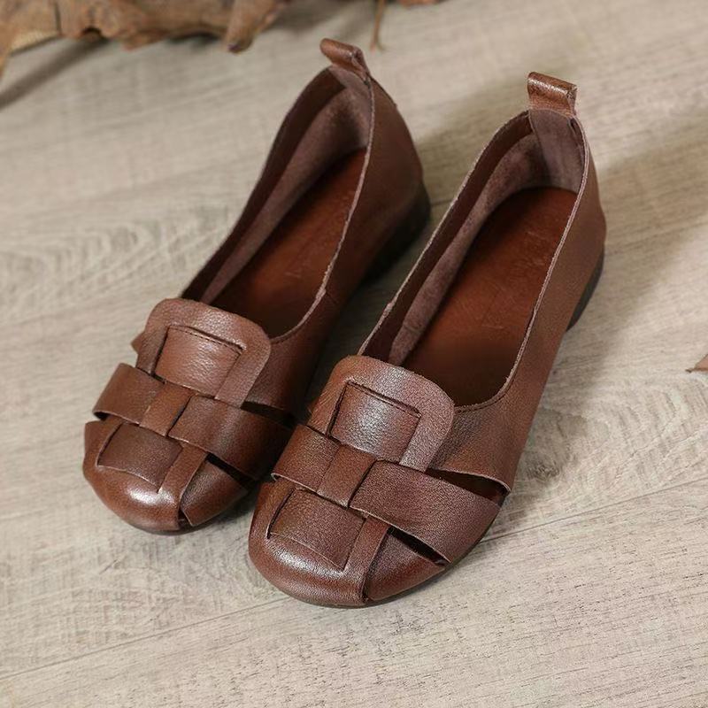 Light mouth woven shoes low heel comfortable hollow shoes women's single shoes spring and summer new breathable single shoes