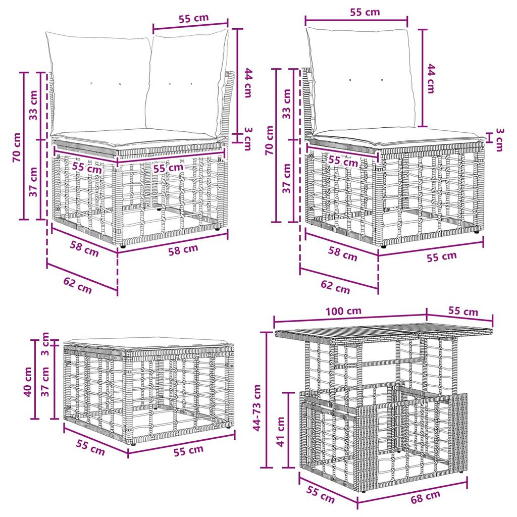 Garden Sofa Set 8 Pieces Black and Dark Grey Poly Rattan