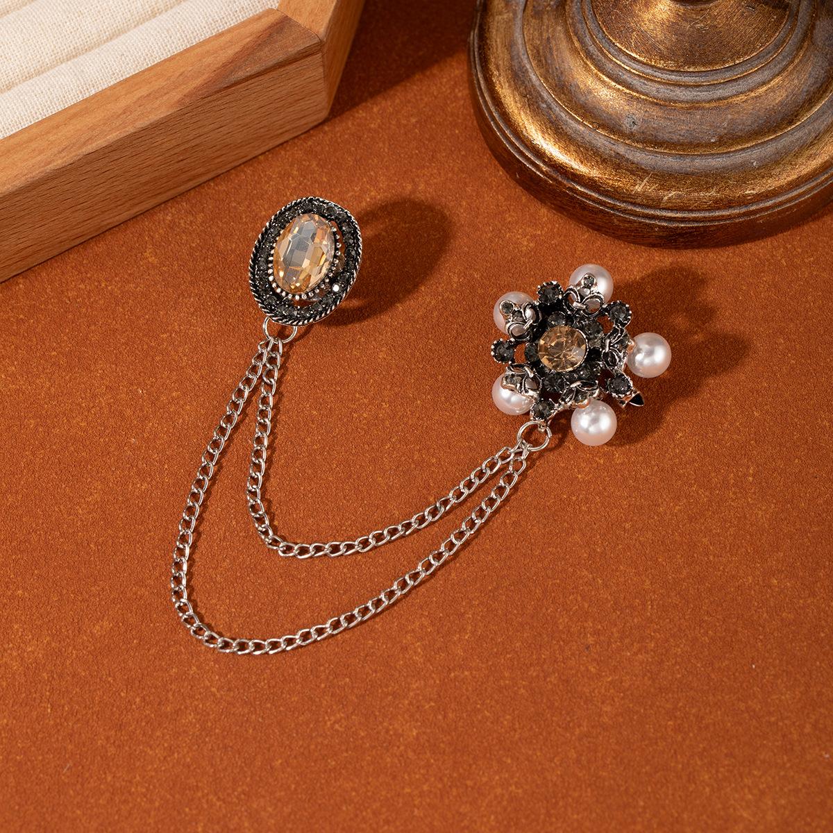 Винтажная цветочная жемчужная брошь, Премиальная цепочка с кисточкой, Снежинка, Геометрический алмазный набор, Аксессуары для костюма