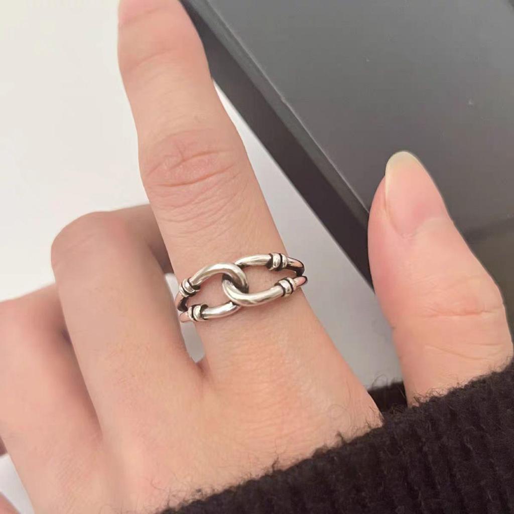 European Thai Silver Rope Knot Ring: Women's Retro Fashion Open Finger Ring with Ancient Style