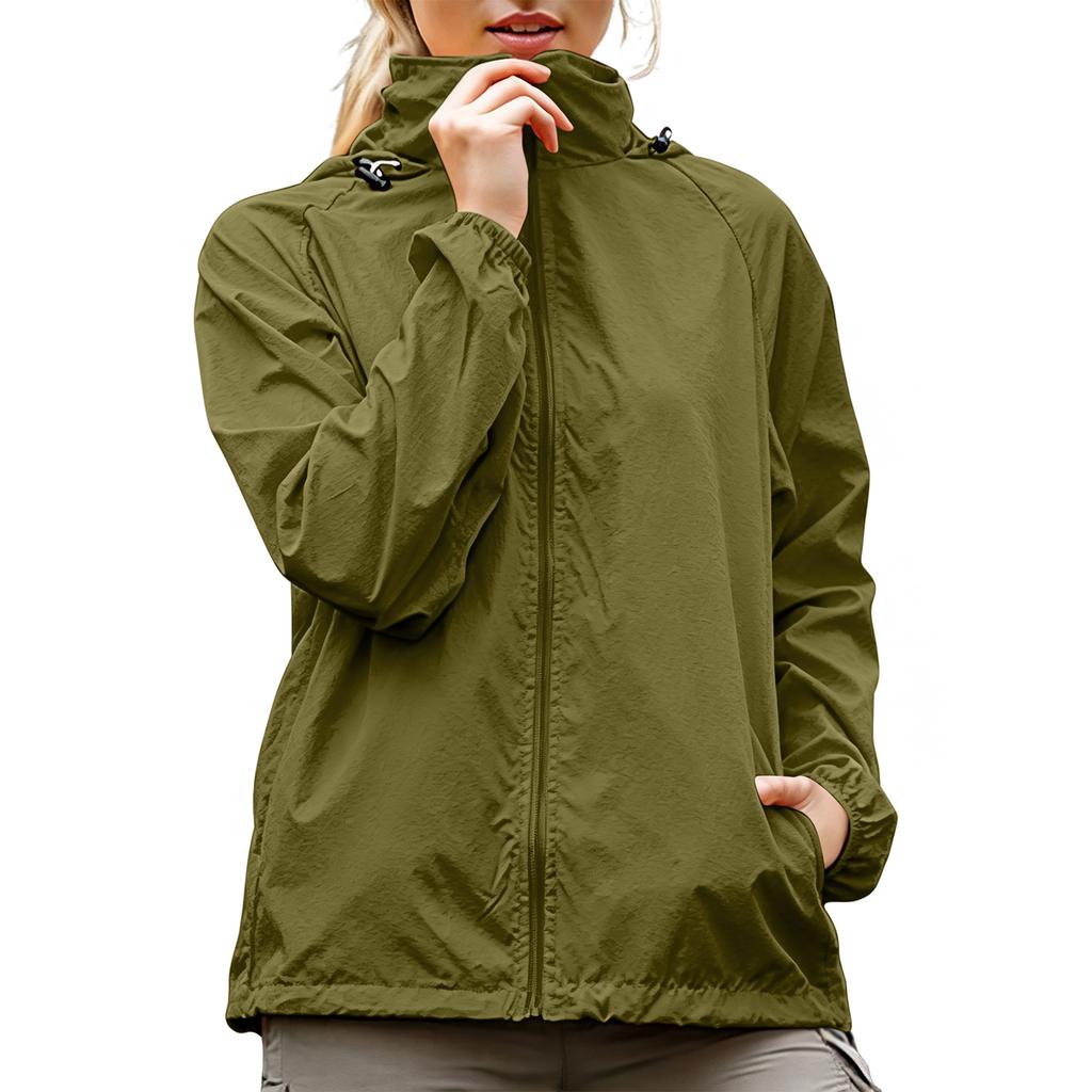Lightweight Outdoor Windbreaker Jacket for Women Spring Autumn Waterproof Thin Hooded Sports Outerwear Zip Up