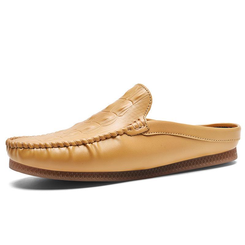 

Summer casual shoes men s trend Korean version of driving shoes men s trend shoes half drag breathable one pedal lazy Doudou shoes men 45 жёлтый