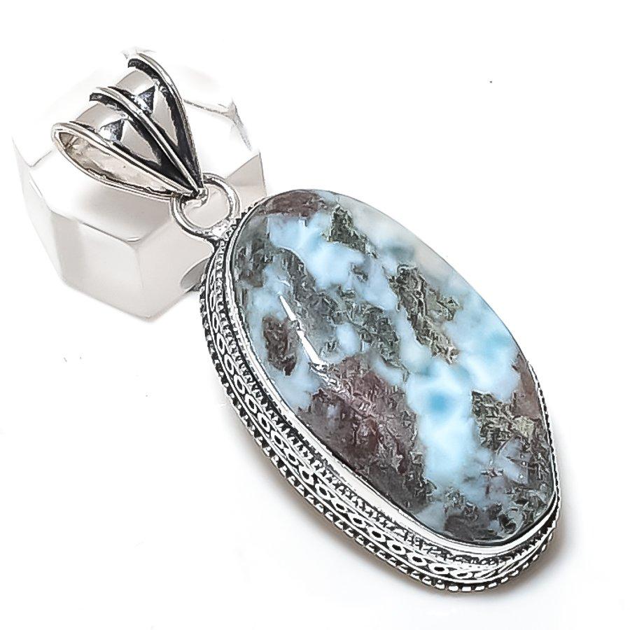 

Larimar Gemstone Handmade 925 Sterling Silver Jewelry Pendant 2.25 p4h21