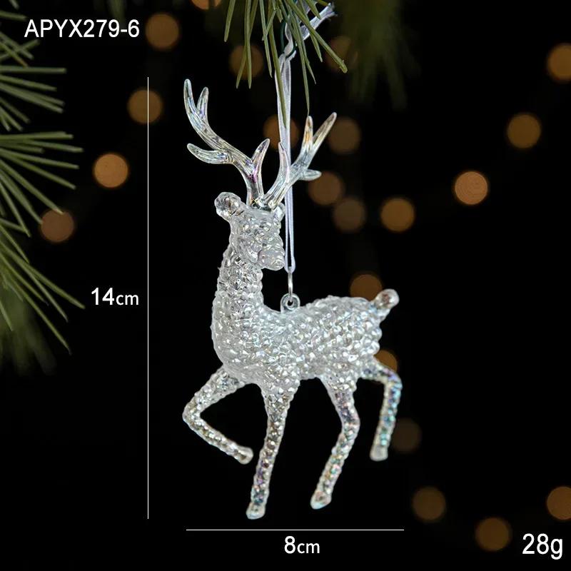 3 Packs Christmas Snowflake Elk Small Pendant Christmas Tree Decorations Acrylic Pendants Colorful Transparent Crystal Pendant