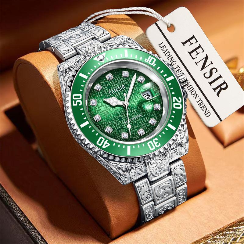 Patterned Steel Band Bracelet Men's Quartz Watch Waterproof Watch Fashionable Personalized Outdoor Sports Reloj
