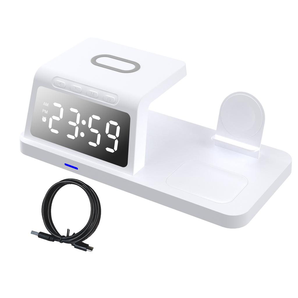 Wireless Charging Station 3 in 1 15W Fast Desk Charger Stand Multifunctional with Clock for Mobile Phone Watch Wireless