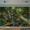 2D Grüner Wald Wasserfall Wandteppich Tropischer Gartenweg Wandkunst Dekor