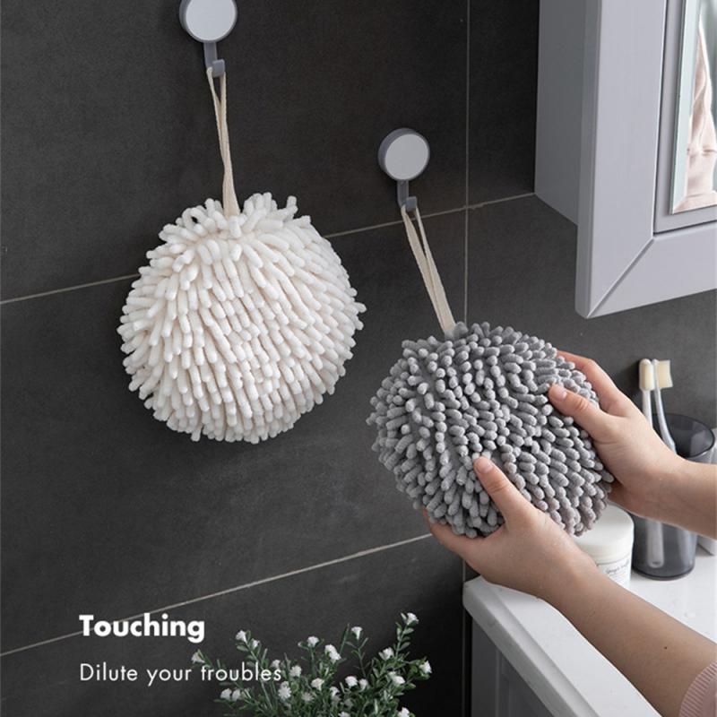 Absorbent Hands Towel Chenille Wipe Hands Ball with Hanging Hook Fast-Drying Soft Towel Hands Wipe Ball Towel Bathroom Supplies
