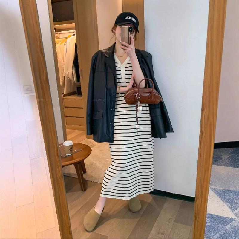 V-neck Sleeveless Dress Summer Slimming Vintage Senior-style Tank Top Dress Base Long Dress