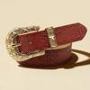 American denim red embossed decorative belt, full set of engraved hardware five-star horseshoe buckle western retro belt
