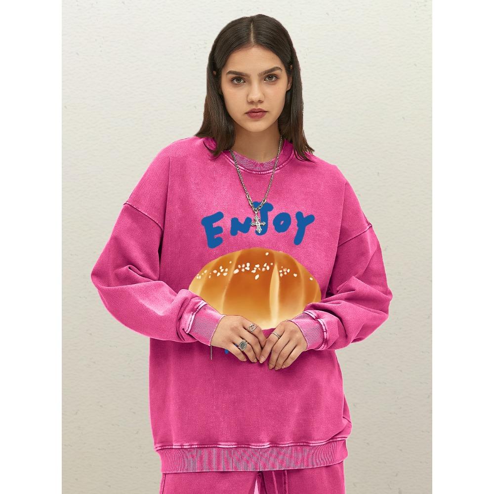 

Наслаждайтесь Хаму Круассан Сладкие Принты Выстиранный Свитшот Женский Свободный Пуловер с Круглым Вырезом Модная Хлопковая Одежда Осень S