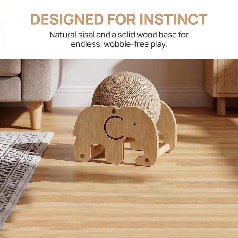 Elephant Shaped Cat Scratcher Solid Wood Stable Triangular Sisal Ball Toy for Home Pet Cats