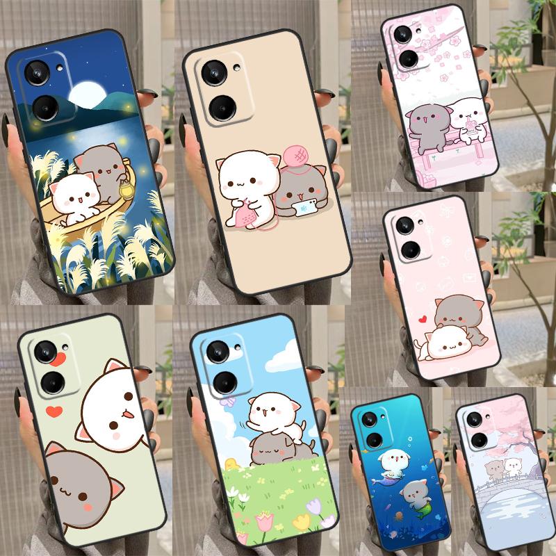 Cartoon Peach Mochi Cat Case For Realme C53 C30 C55 C33 C35 C31 C21Y C25s C15 C11 GT Neo 5 3T 2T 8 9 10 11 Pro Plus
