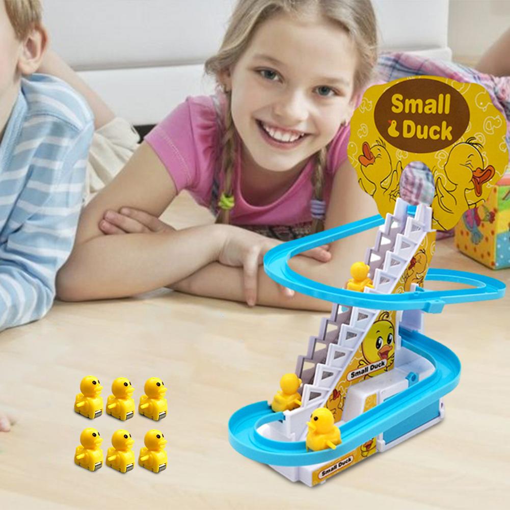 Children's Electric Cute Cartoon Duckling Climbing Stairs Toy Rail Car Electric Slide Roller Coaster Set Perfect Gift For