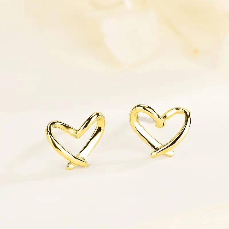 Huitan Simple Stylish Heart Stud Earrings for Girls Minimalist Hollow Love Earrings Gift Daily Wear Fashion Versatile