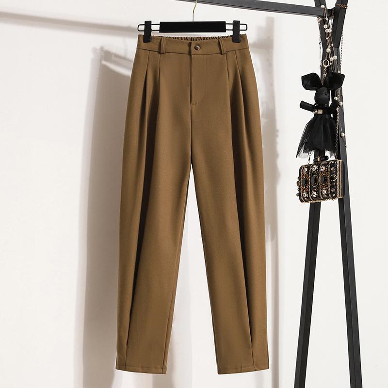 

DIMANAF 2025 Весна Брюки больших размеров с высокой талией Женские базовые эластичные брюки Свободные женские повседневные брюки гаремы 5XL коричневый