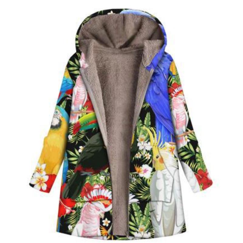 

Жіноча осінь-зима куртка з капюшоном у тварин із квітковим принтом, худі з квітковим принтом, вінтажні пальта великих розмірів, теплі ватні куртки, жіночі парки 3XL синій/зелений