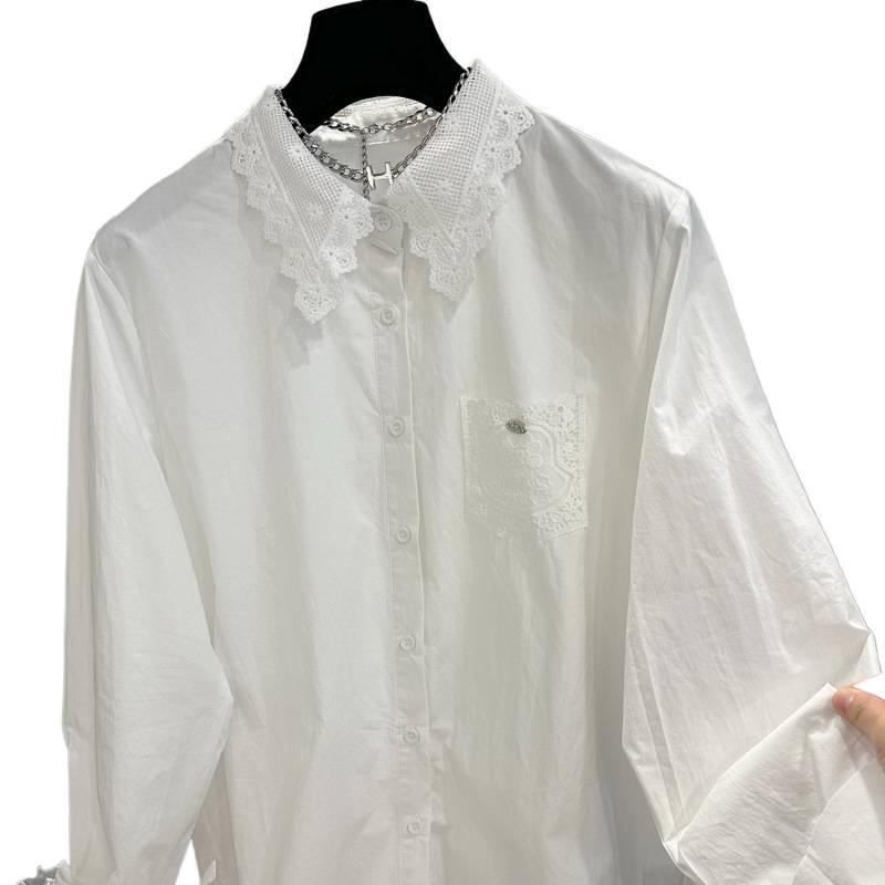 2025 Spring Women's Loose Fit Long Sleeve Shirt - Slimming Solid Color Woven Top with Lapel for Commuting Style