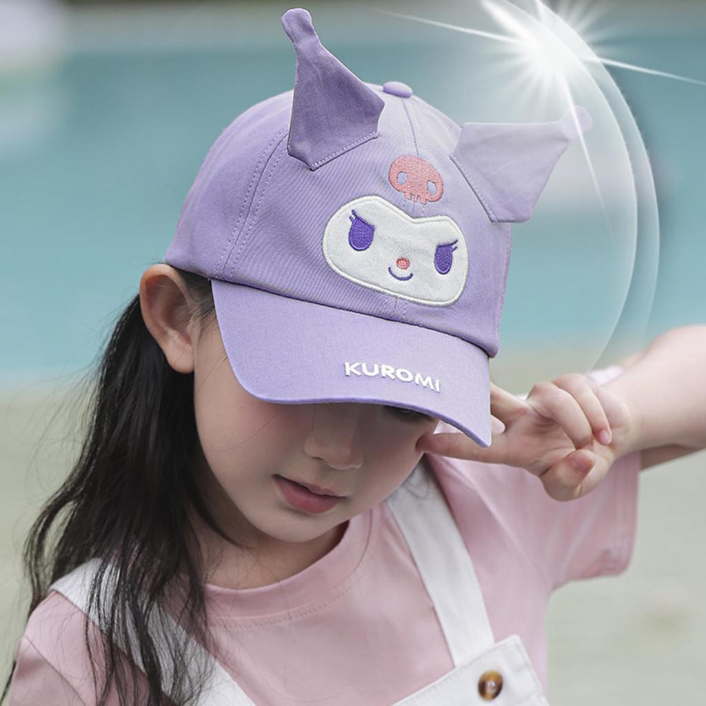 Sun Cap Kuromi Baseball Hat with Checkered My Melody Design for Featuring My Hello and UV Black [QPPQ] Kids, Melody, Cinnamoroll, Pochacco, Kitty,