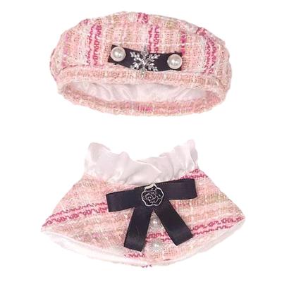 Beretă și Mantie Tweed pentru Păpuși de 15cm - Poncho Roz, Pălărie, Mantie și Eșarfă Set - Verificat [Folosit]
