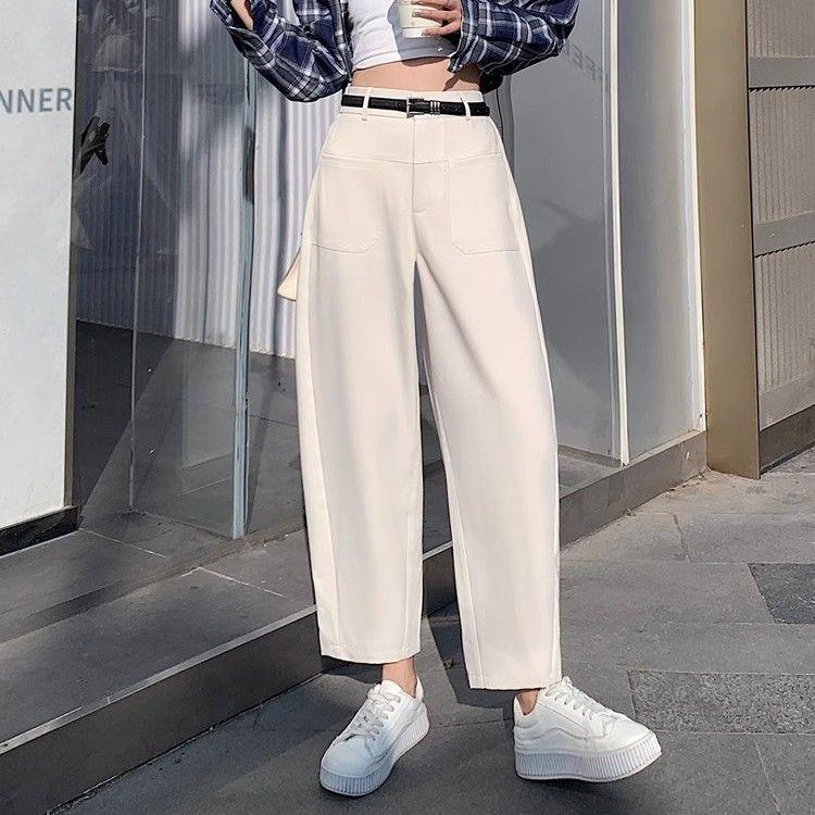 

Gray Loose-Fit Harem Pants for Women with Large Pockets - Versatile Cropped Carrot Style for Petite Figures L бежевий