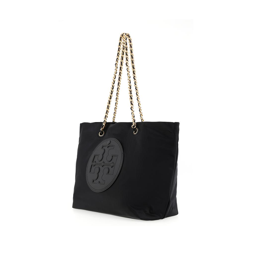 Tory Burch Logo Tote Bag Shopping Bag Fabric And Faux Leather Handheld Shoulder Bag Medium Women Tote Bags Black 152313-001