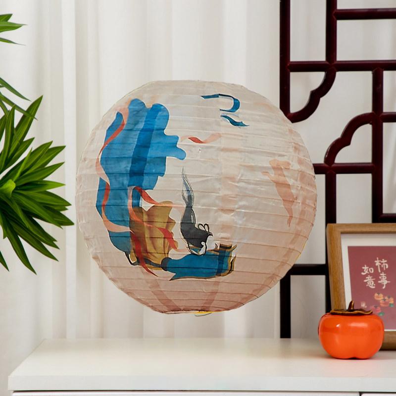 20cm Chinese Style Printed Round Lantern Waterproof Cloth Outdoor Decor Hanging Lantern For New Year Wedding Festival Decoration