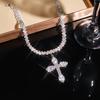 Elegant Luxury Inlaid Synthetic Zirconia Hip Hop Cross Necklace For Women Girls Sparkling Pendant Party Jewelry Birthday Gift
