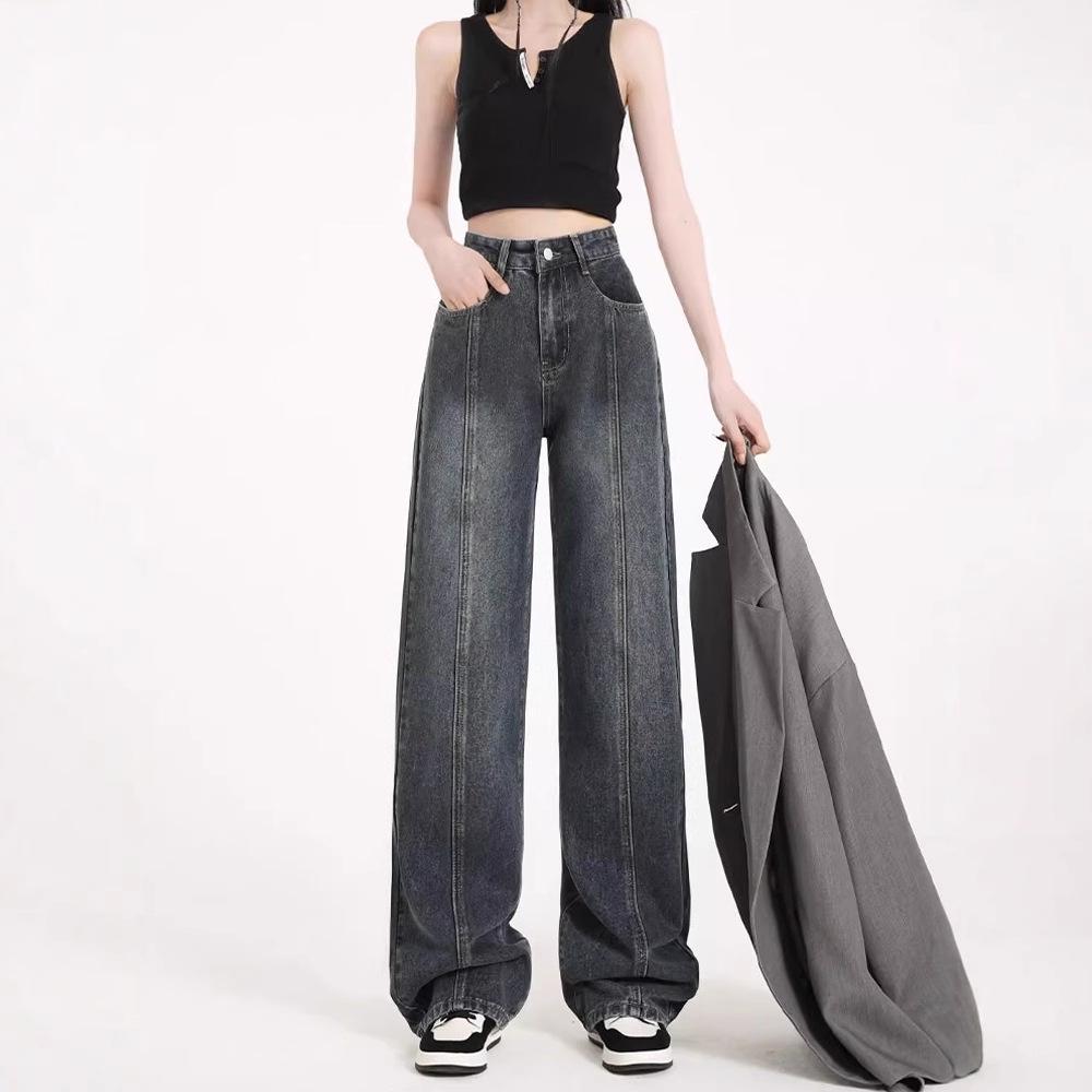 Women's Blue High-Waist Wide-Leg Jeans - Spring/Summer Floor-Length