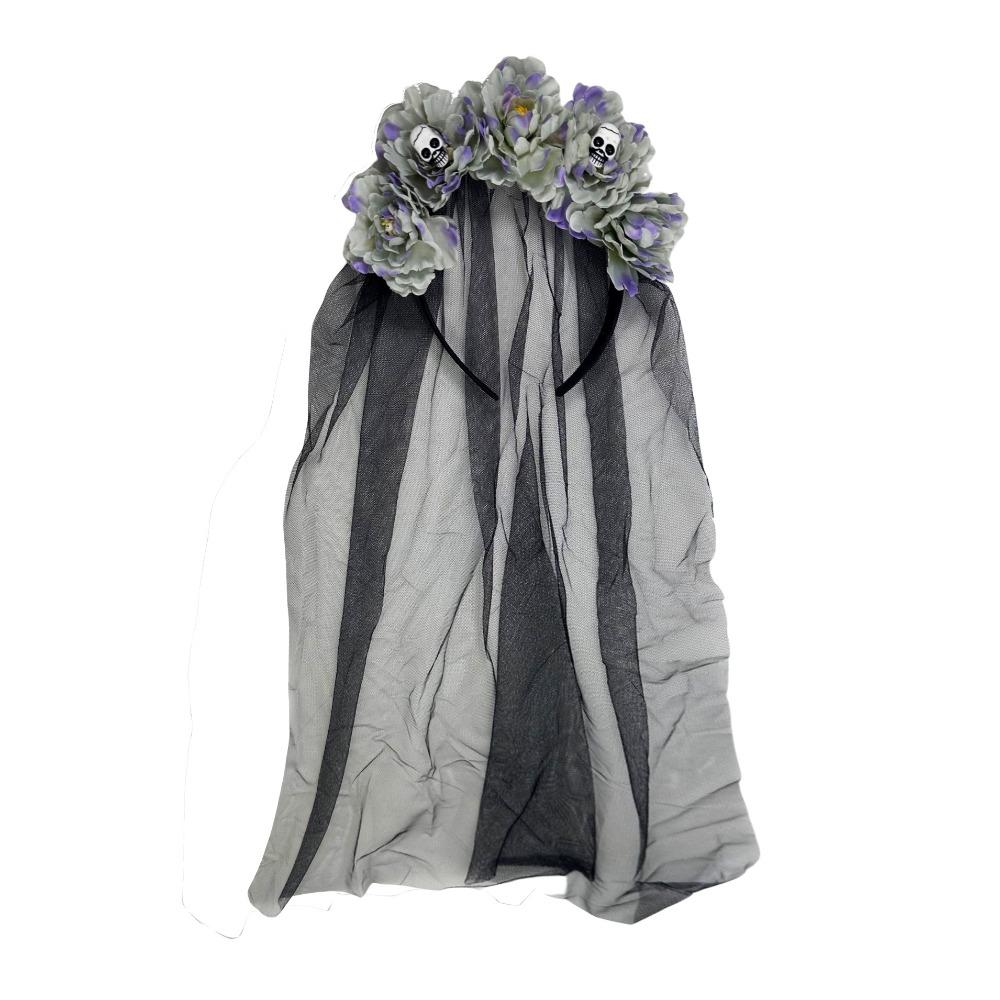 Girls Day of The Dead Flowers Headdress Long Ribbon Veil Gothic Head Hoop  Party Cosplay