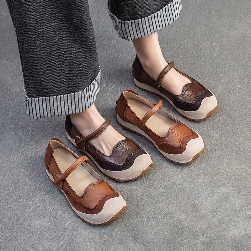 Johnature Commuter Genuine Leather Flats Casual Round Toe Soft Soled Shallow Versatile Women's Shoes