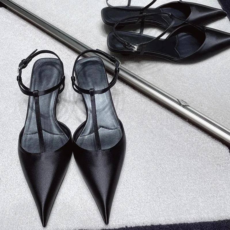 

Сексуальные атласные сандалии с острым носком и низким каблуком, женские элегантные босоножки на ремешке вокруг щиколотки, женские туфли-лодочки на каблуке-рюмочке, летняя мода, повседневные сандалии на каблуке 35 чёрный