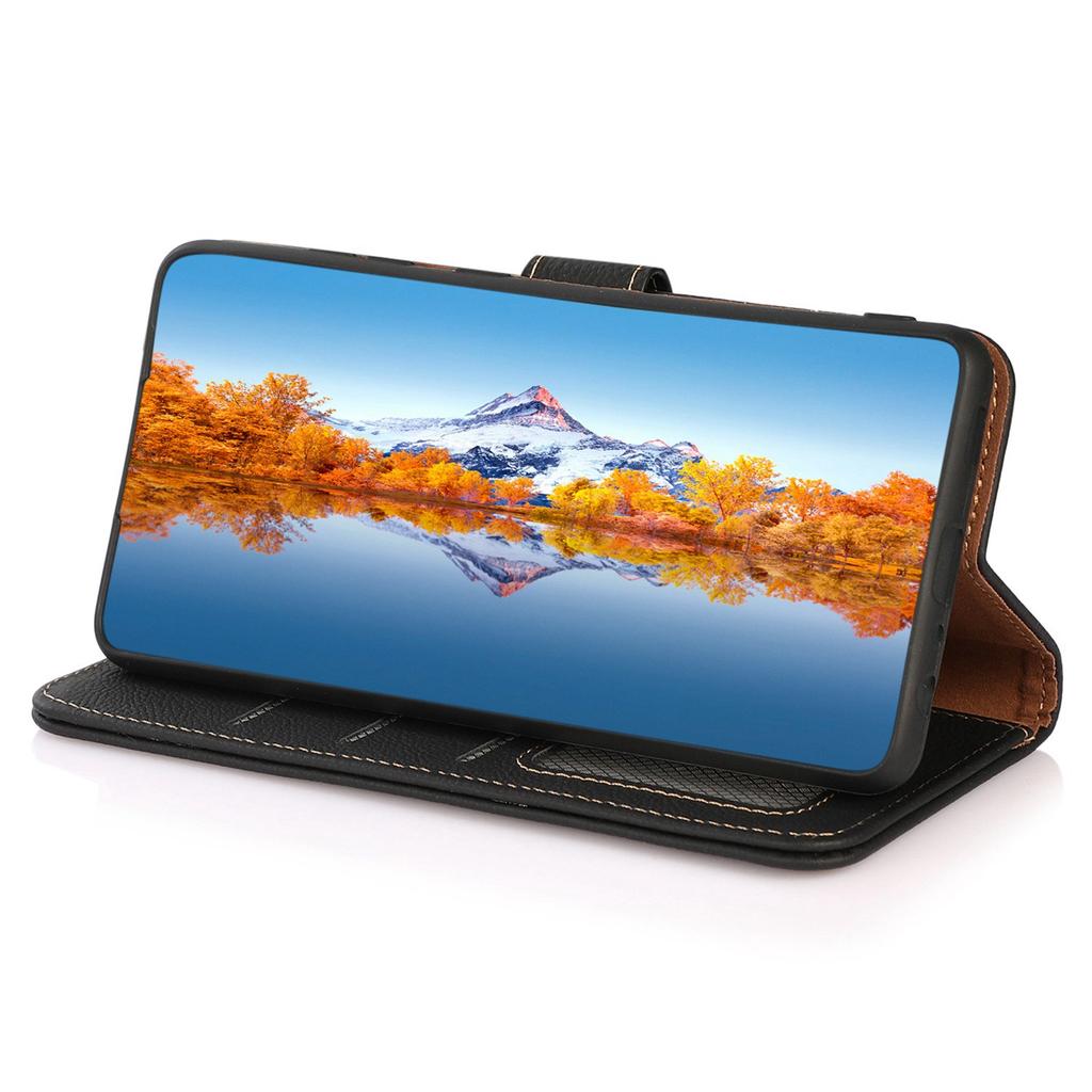 KHAZNEH Pouzdro na mobilní telefon pro OnePlus 15R 5G/Ace 6 5G/Ace 6T 5G Originální hovězí kůže Peněženka s RFID blokováním Kryt telefonu