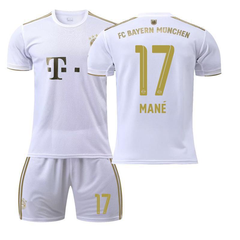 2223 Bayern Away White Nr. 17 Mane 4 Dericht 25 Muller Trikot Fußball Uniform Set Sportbekleidung
