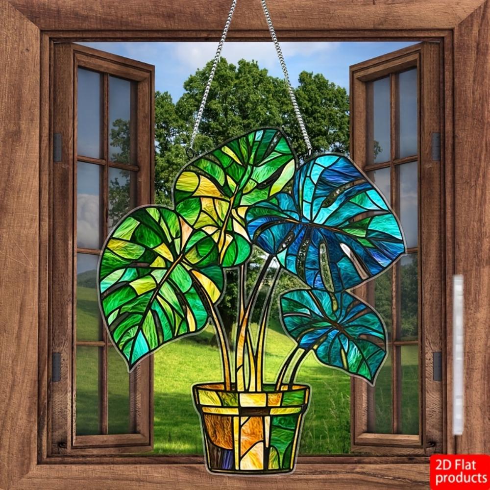 2D planar flowerpot acrylic light catcher pendant,  holiday wreath logo window decoration door wall decoration birthday home and room decoration