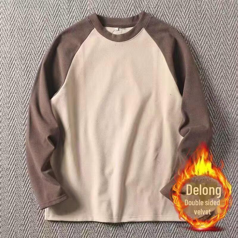 Pánský zimní pulovr s raglánovými rukávy z německého sametu - Velká velikost, Hřejivé tričko s dlouhým rukávem a kulatým výstřihem