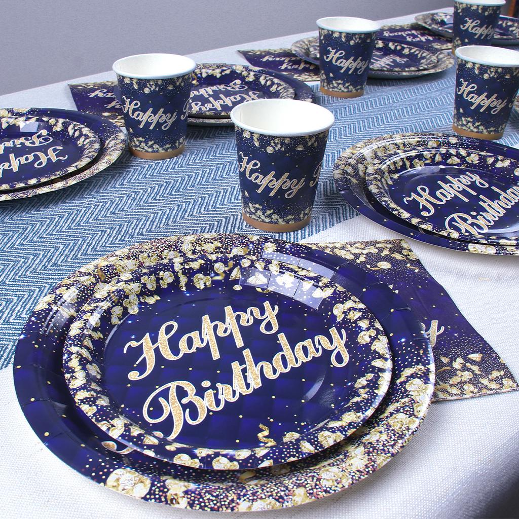 Birthday Theme Party Decorations Tableware Blue Gold Paper Plates Birthday Party Adults Baby Shower Birthday Party Supplies